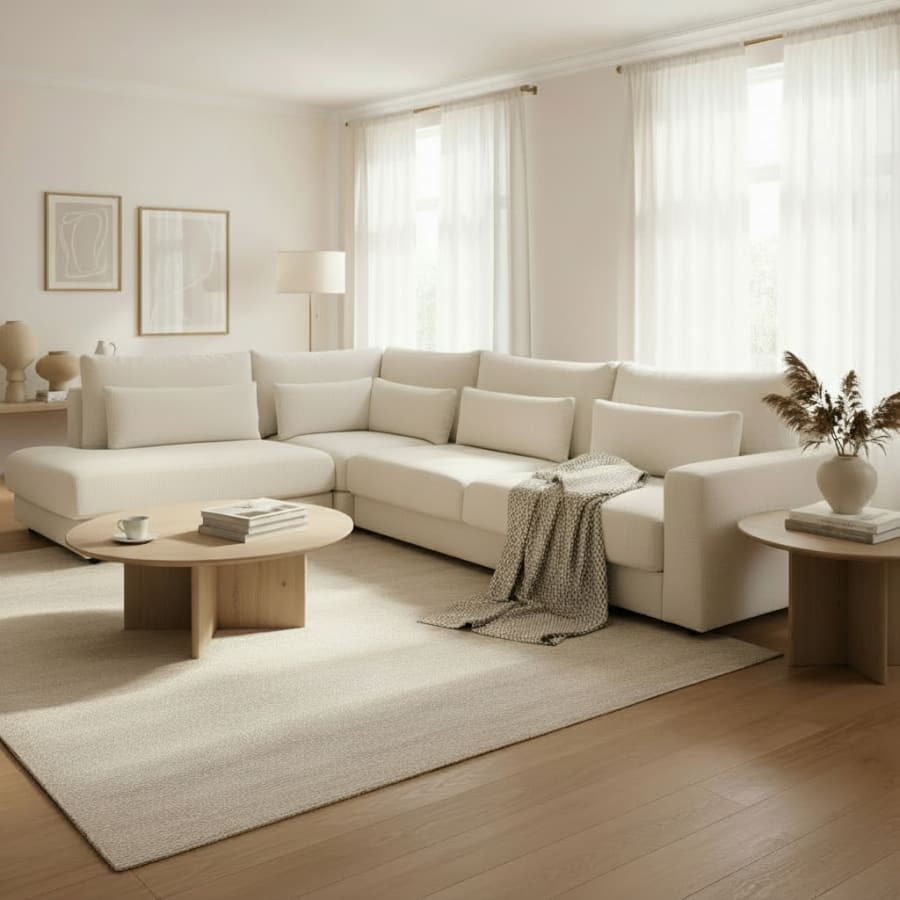 Canap&eacute; d'angle en tissu beige - Angle gauche